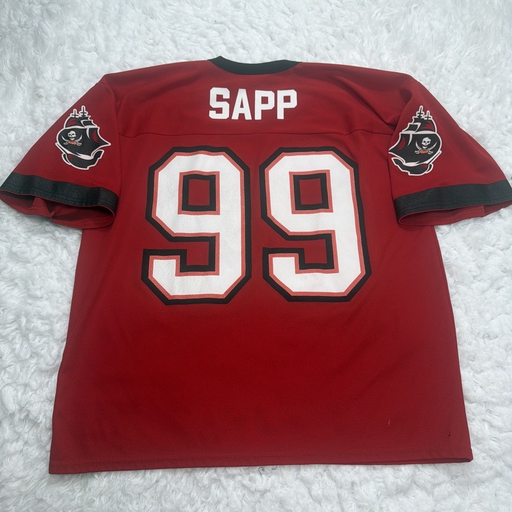 Vintage 90s WARREN SAPP Buccaneers Jersey Large Mens LOGO 7 USA VTG Tampa Bucs